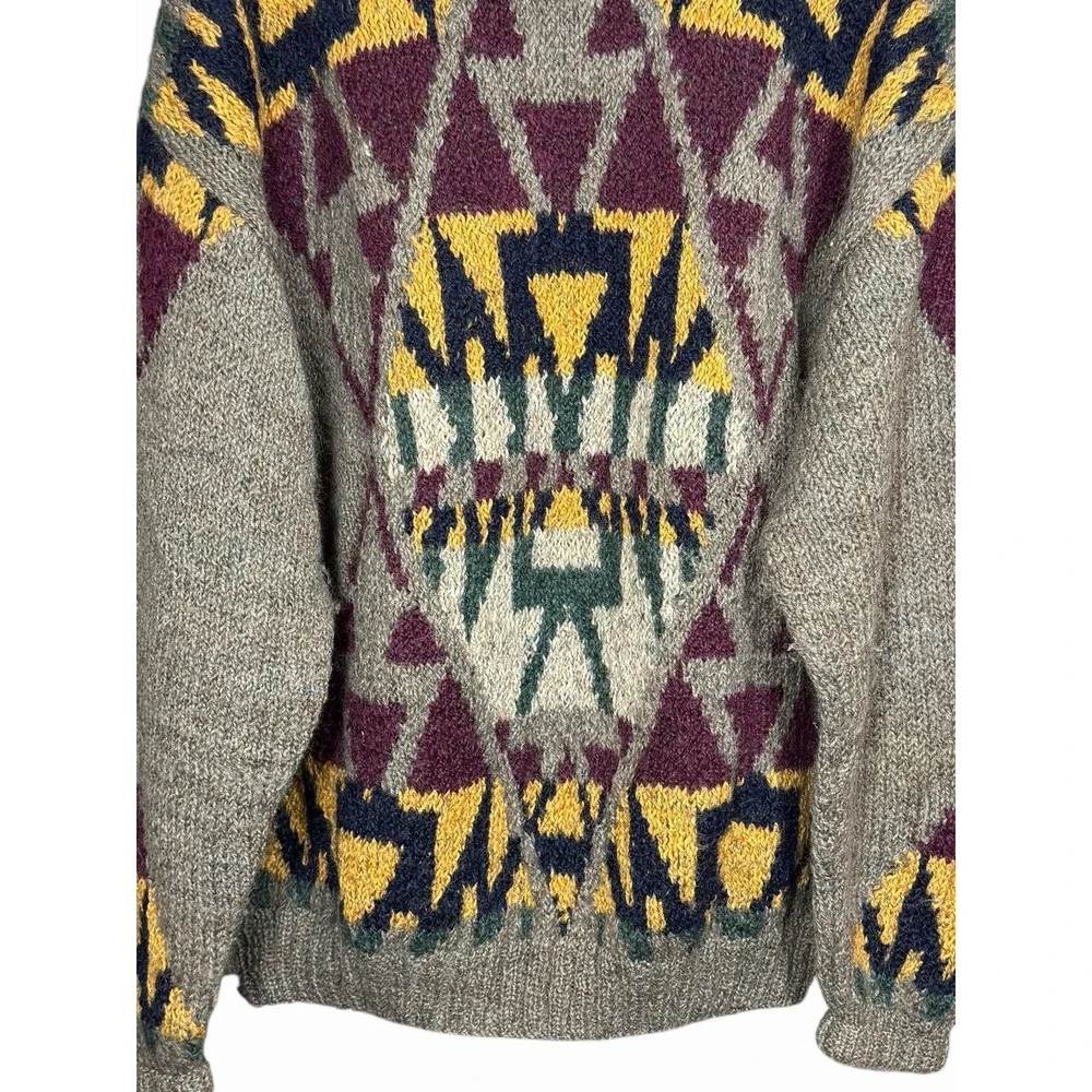 VTG Tricots St Raphael Mens‎ Sweater Wool Size Medium Grey Brown Black Geometric